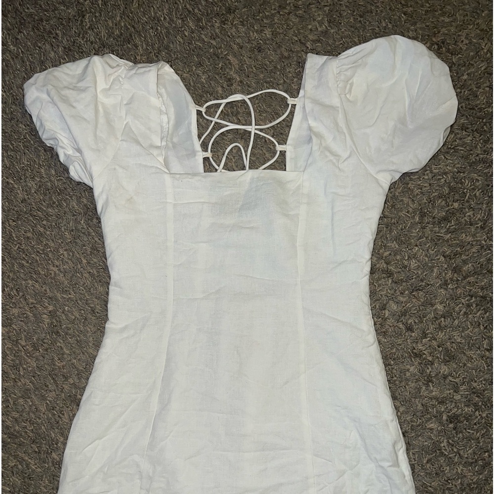 white lace up back dress